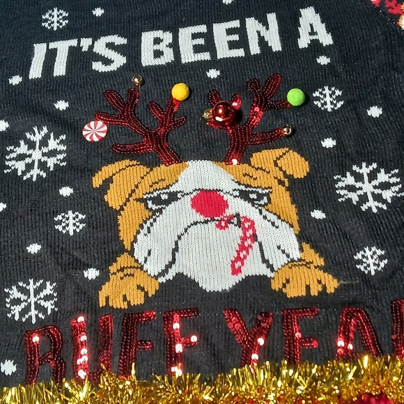 Women's XL Christmas Holiday Ugly Sweater Bull Dog “ It’s been a ruff year” - Picture 8 of 12